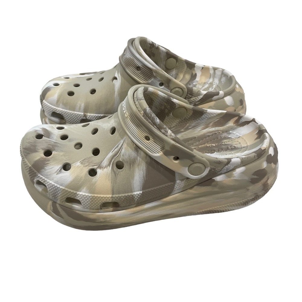 Crocs Classic Marbled Clog Bone Mulit Beige Chunky 2” Heel W Sz 8 M Sz 6 NEW